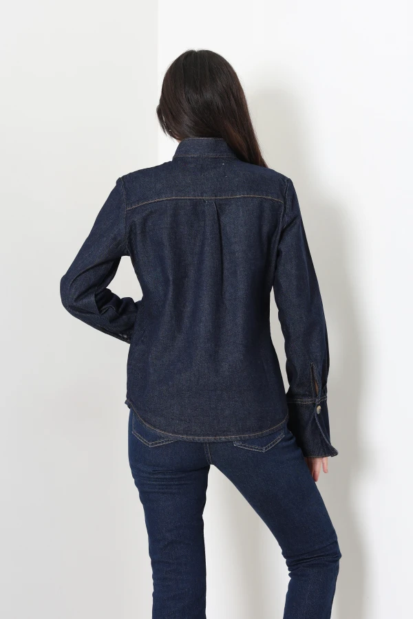 Bağlama Detay Denim Gömlek Lacivert 7