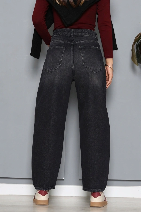 Kadın Koyu Füme Baggy Fit Yüksek Bel Kot Pantolon 7
