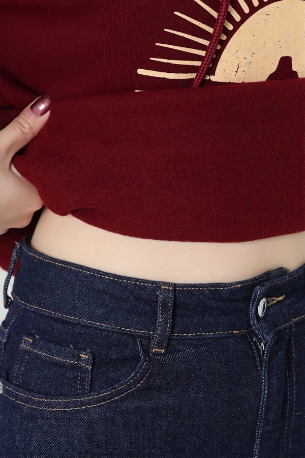 Kadın Bordo Üç İplik Kapüşonlu Baskılı Sweat Tunik 7