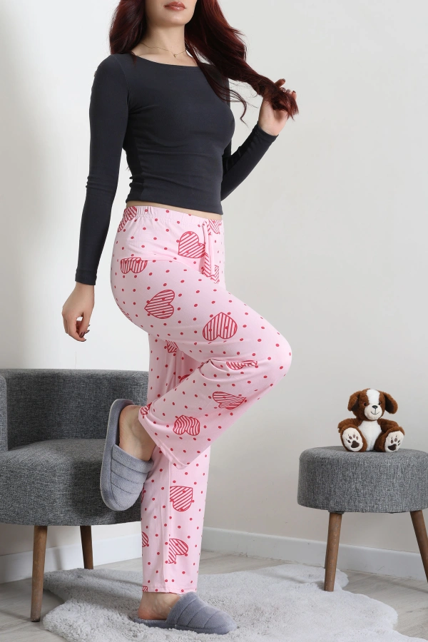 Kadın Pembe Rahat Kalıp Pamuklu Pijama Altı 6