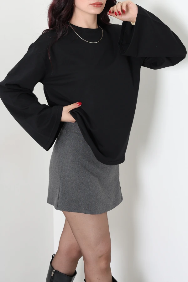 İki İplik Kimono Kol Sweat Siyah 3