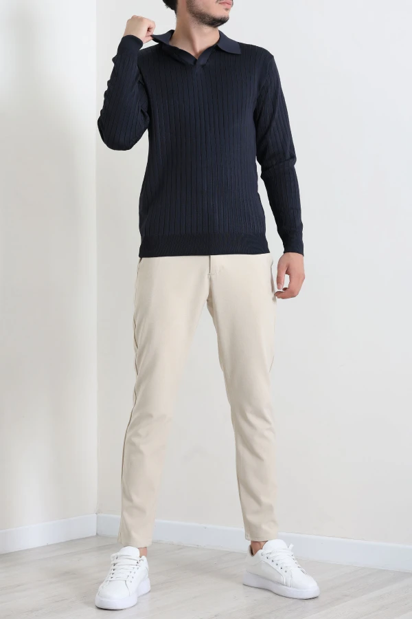 Polo Yaka Erkek Triko Sweat Lacivert 4