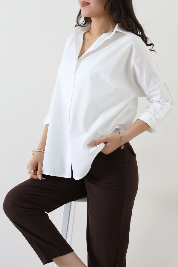 Oversize Poplin Gömlek Kırıkbeyaz 2