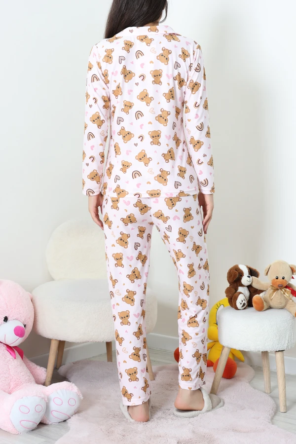 Süet Düğmeli Pijama Takımı Pembekahve 9
