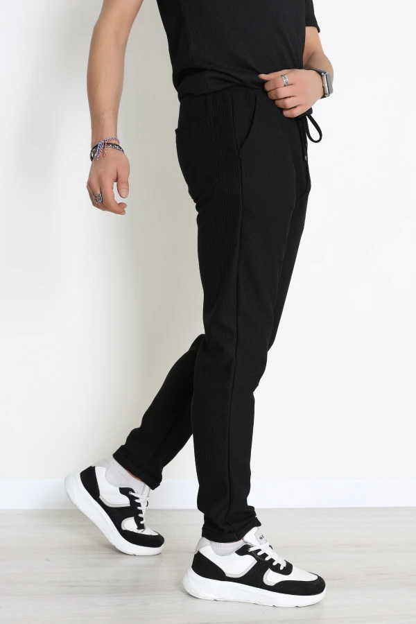 Erkek Siyah Beli Lastikli Jogger Eşofman Altı 3