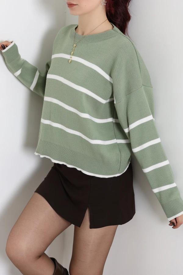 Çizgili Crop Triko Çağlalatte 5