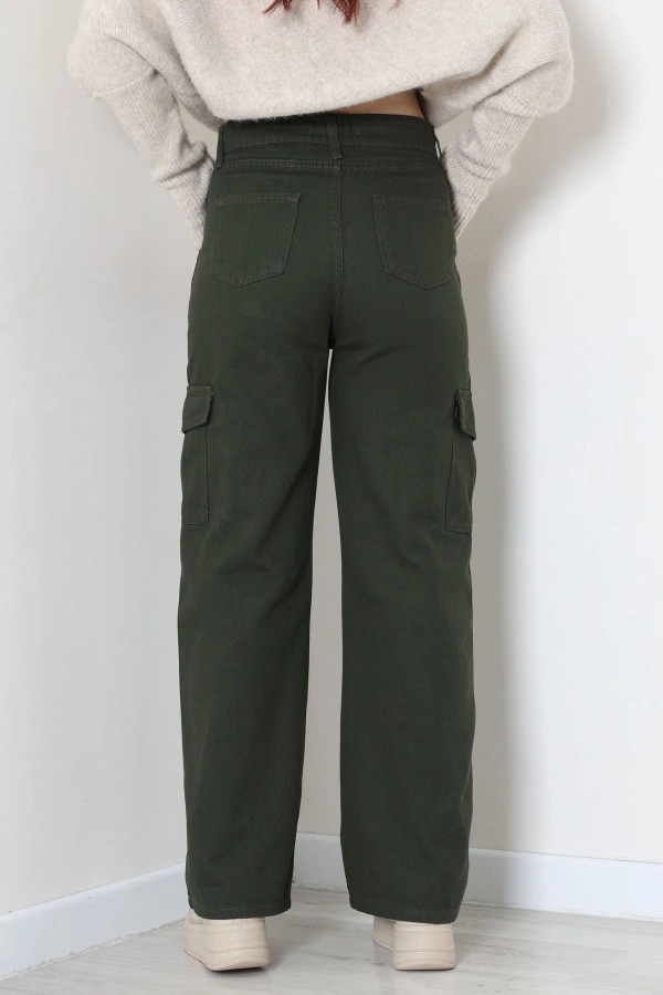 Kargo Cep Palazzo Kot Pantolon Haki 7