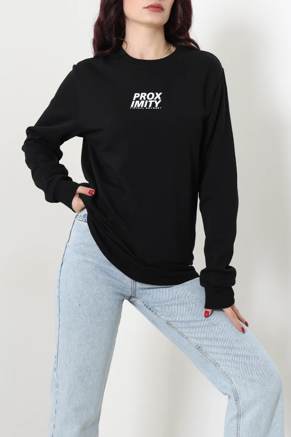 Baskılı Şardonlu Sweat Siyah 5