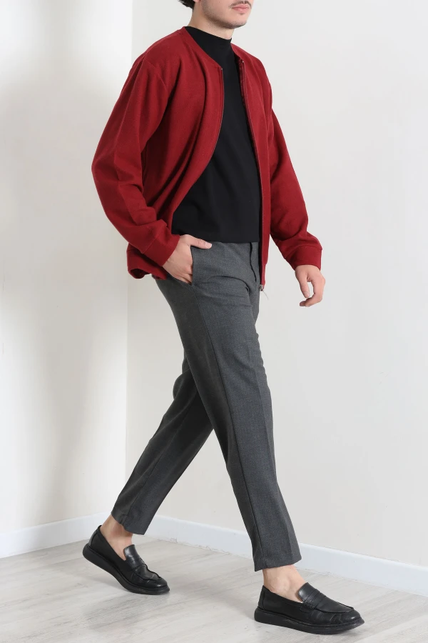 Fermuarlı Selanik Kumaş Erkek Sweat Bordo 6