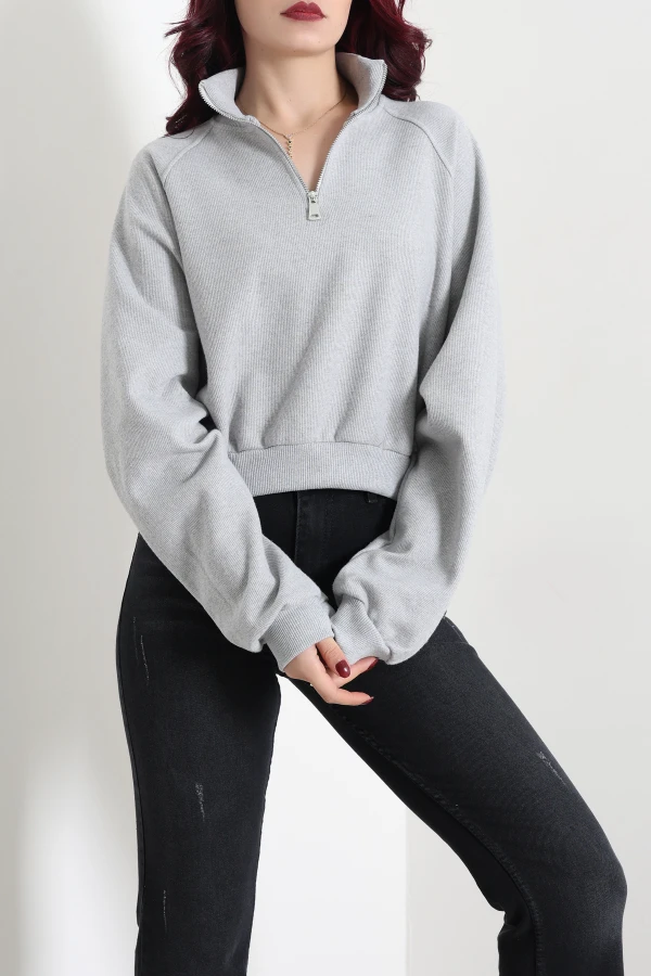 Kadın Gri Yarasa Kol Oversize Sweat Tunik 3