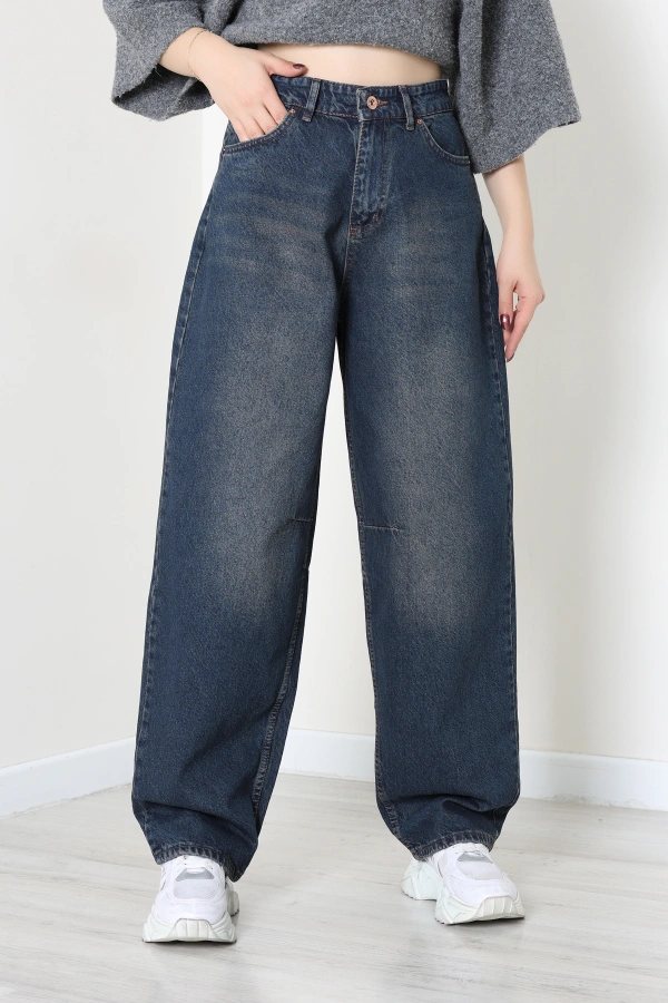 Kadın Kahverengi Baggy Fit Yüksek Bel Kot Pantolon
