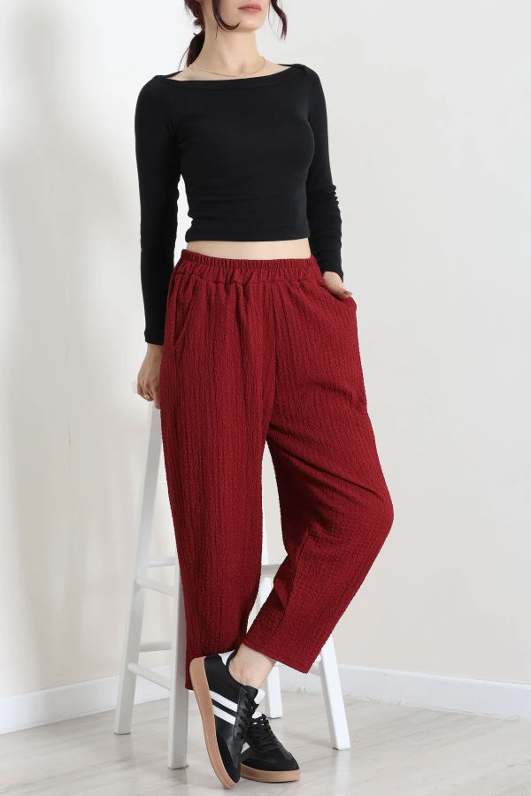 Beli Lastikli Bubble Pantolon Bordo 4