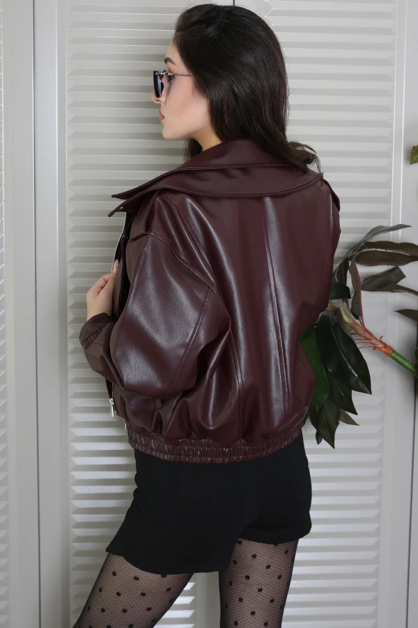 Premium Astarlı Deri Ceket Bordo 9