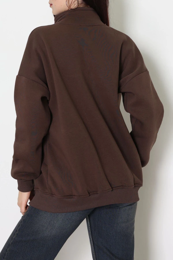 3 İplik Kompakt Oversize Biye Detaylı Sweat Kahve 8