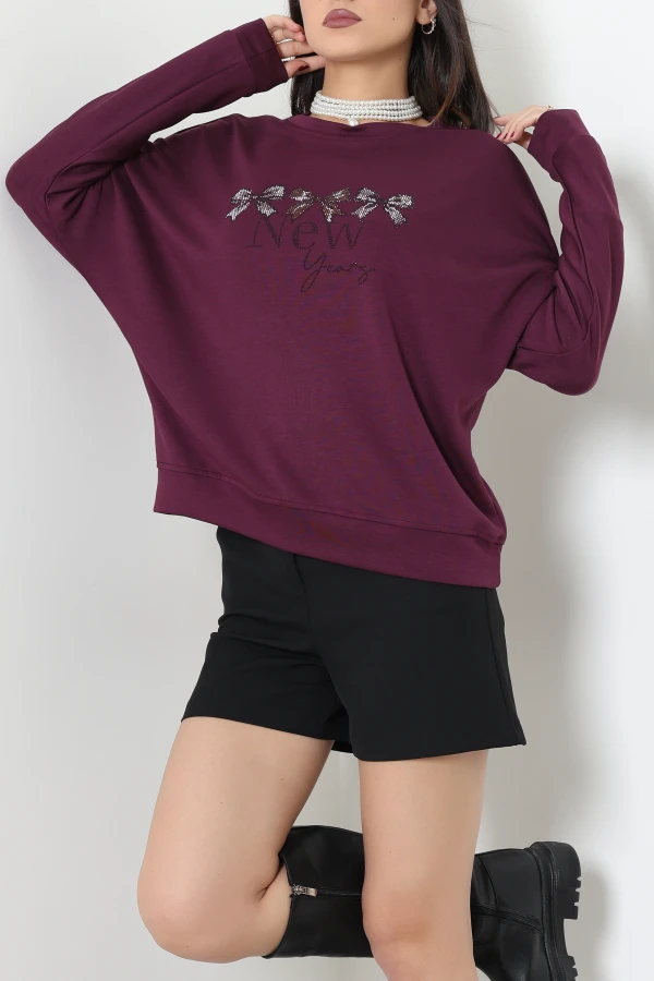 Taş Detay Modal Sweat Mürdüm 3