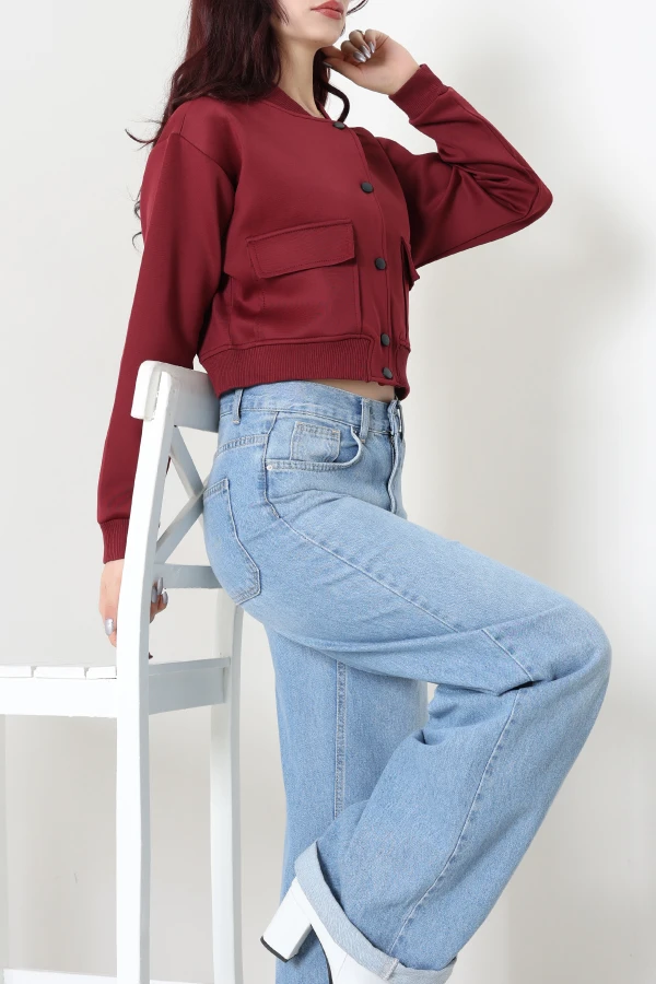 Scuba Kumaş Bomber Ceket Bordo 5