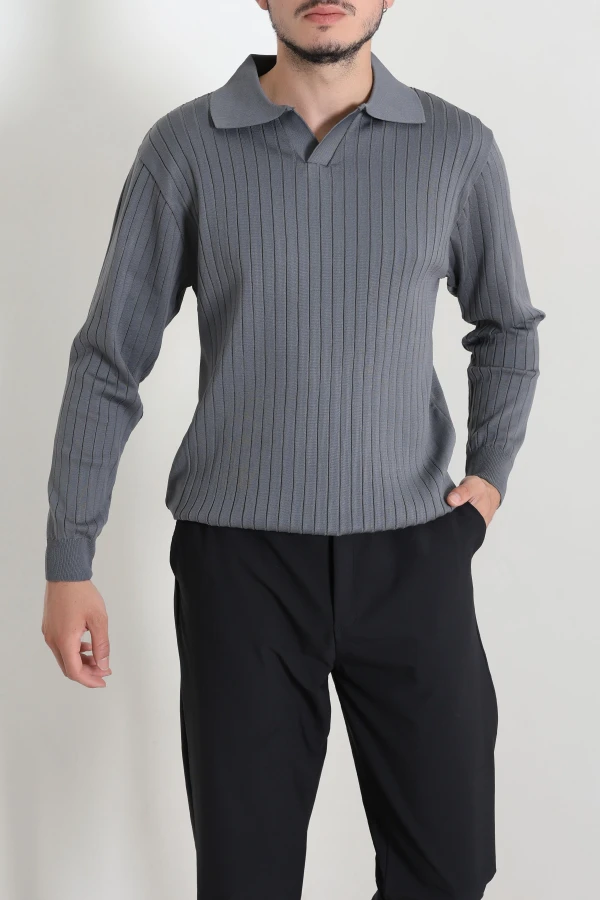 Polo Yaka Erkek Triko Sweat Antrasit 2
