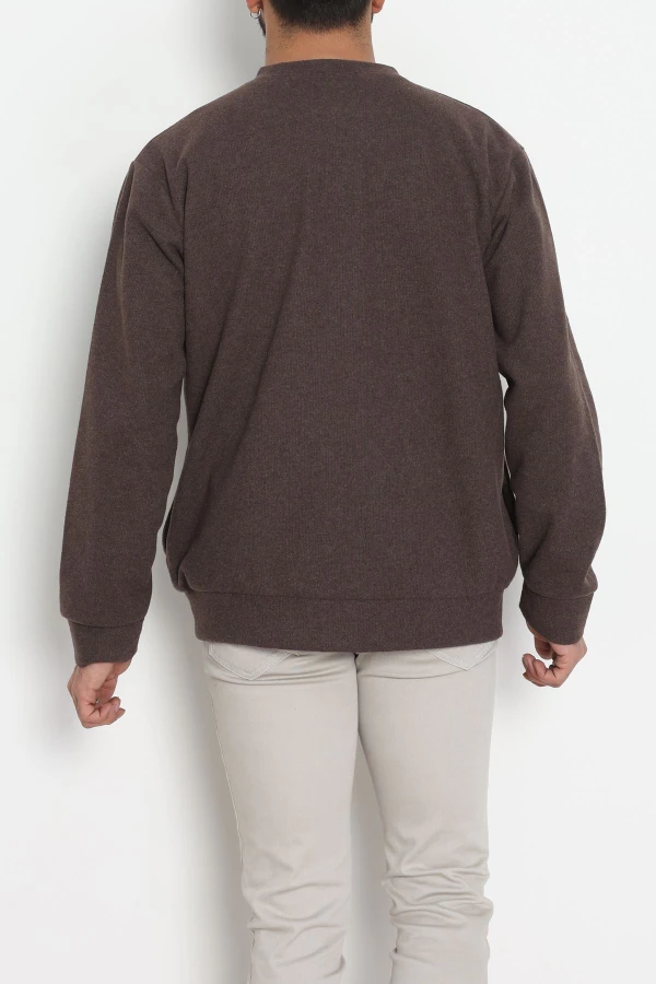 Fermuarlı Selanik Kumaş Erkek Sweat Kahve 9