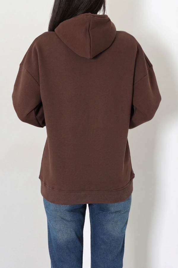 Kadın Kahve Kapüşonlu Baskılı Sweat Tunik 8