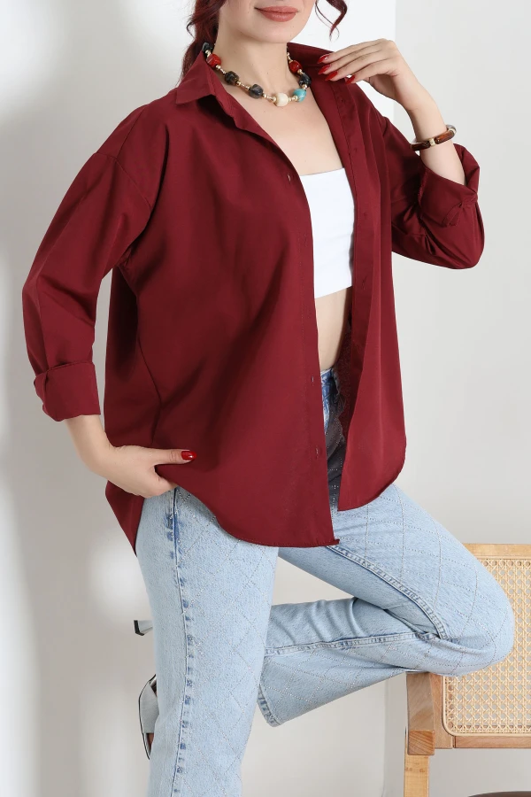 Terikoton Oversize Gömlek Bordo 5