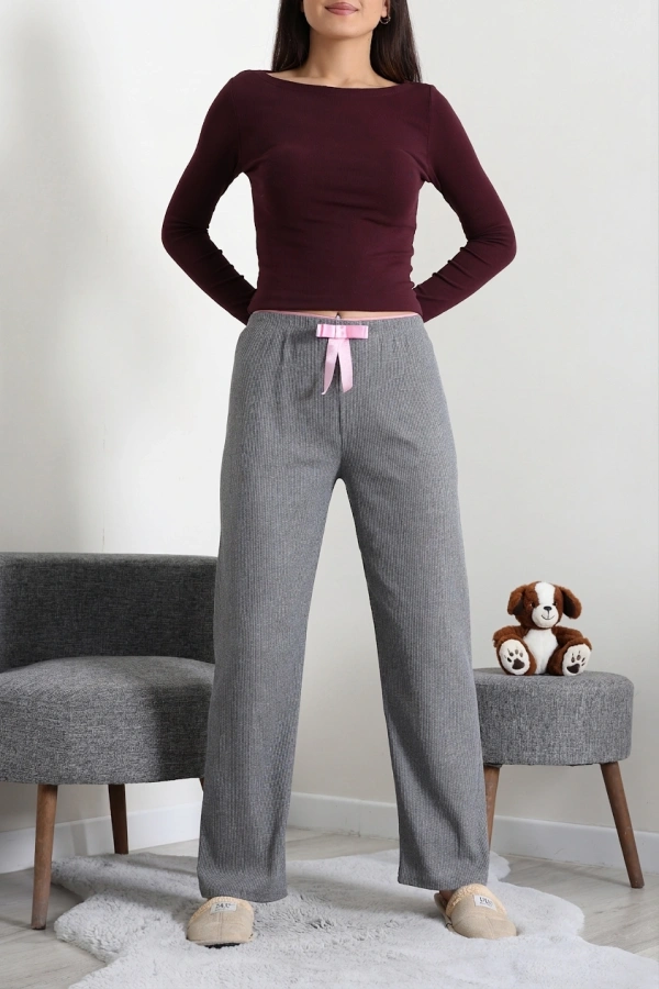 Kadın Füme Ribana Pijama Altı Rahat Kalıp Pamuklu 4