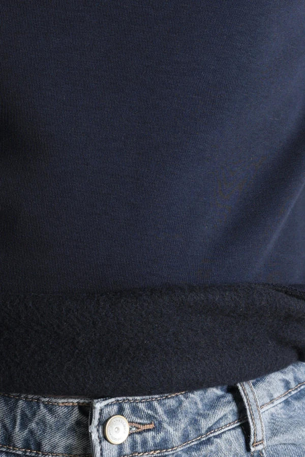 Erkek Lacivert Bisiklet Yaka Baskılı Şardonlu 3 İplik Sweatshirt 7