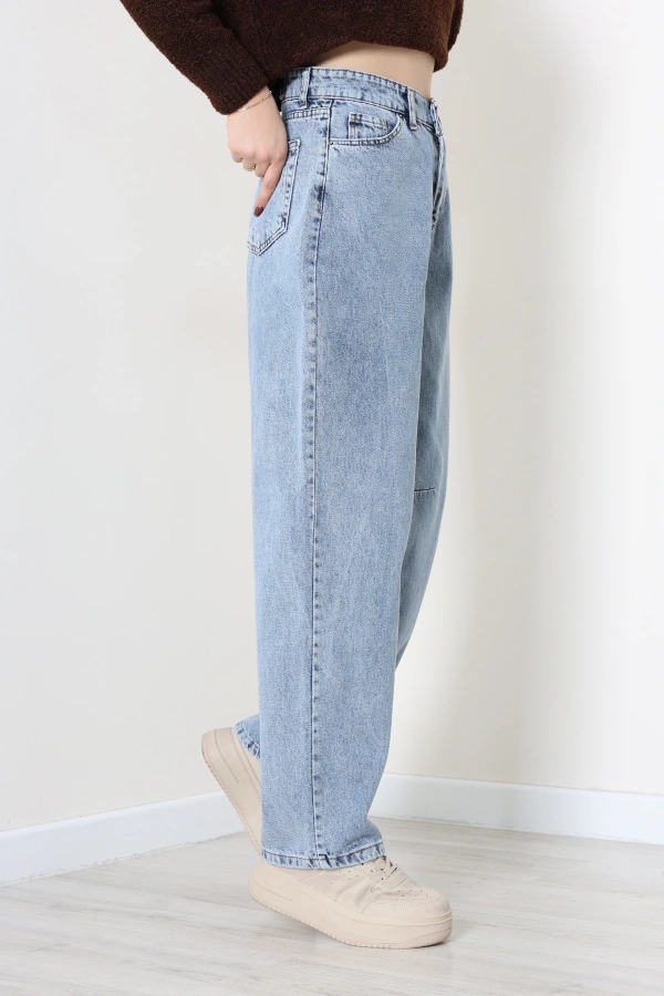 Kadın Buz Mavi Baggy Fit Yüksek Bel Kot Pantolon 6