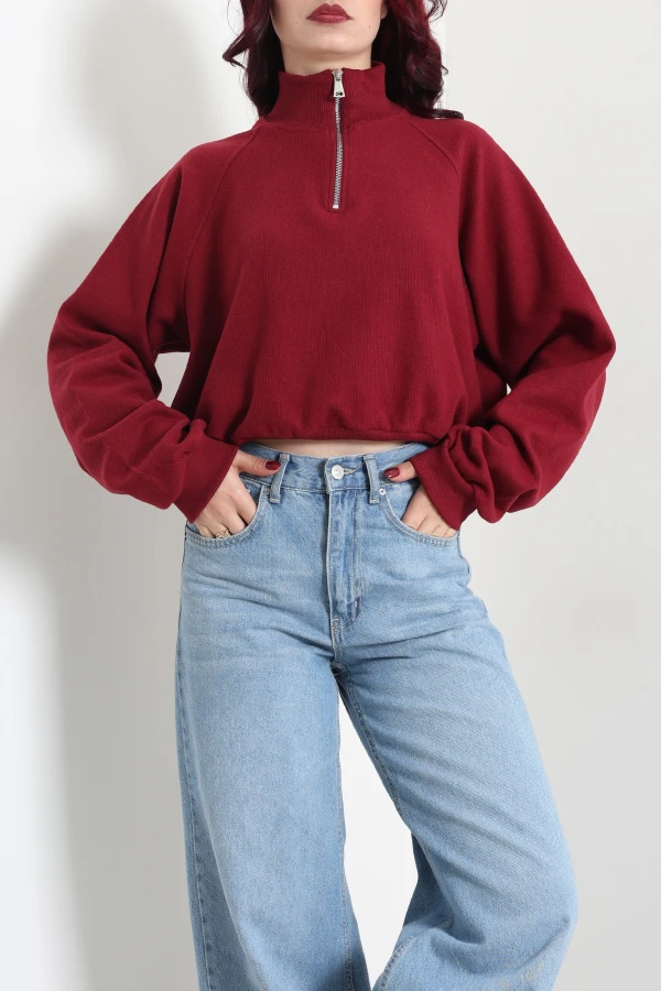 Kadın Bordo Yarasa Kol Oversize Sweat Tunik 7
