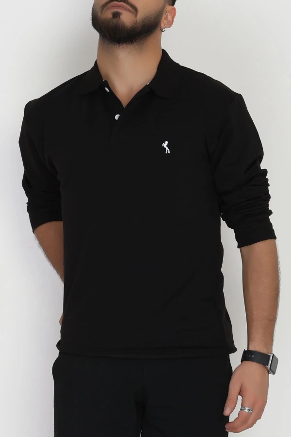 Erkek Siyah 2 İplik Likralı Polo Yaka Sweat 7