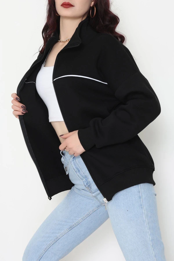 3 İplik Kompakt Oversize Biye Detaylı Sweat Siyah 6