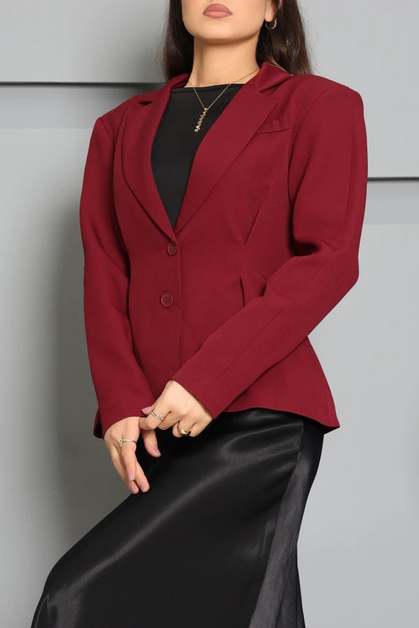 Pens Detay Blazer Ceket Bordo 6