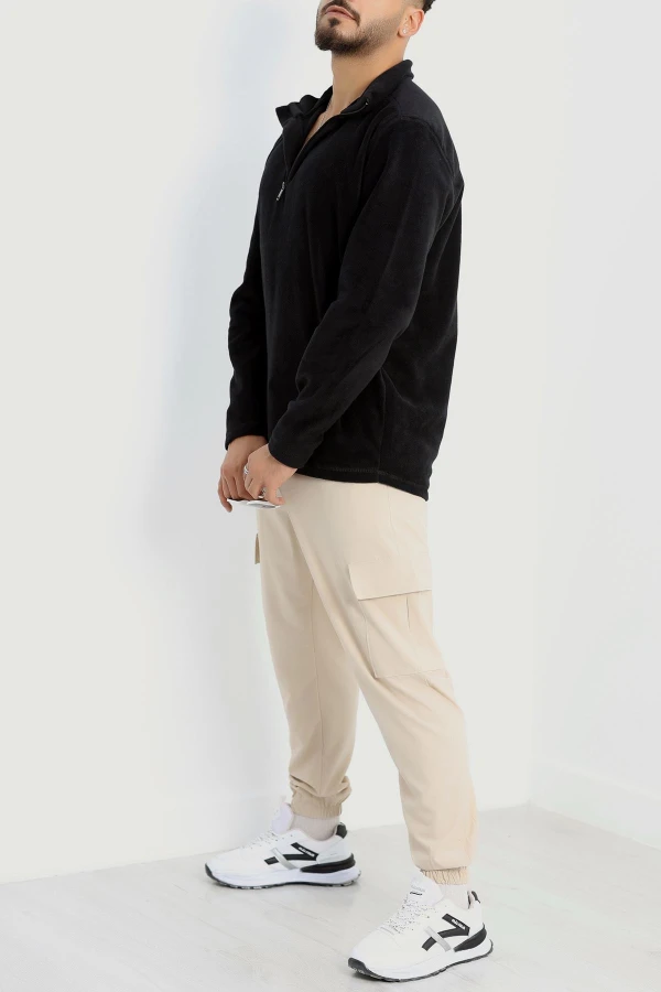 Yarım Fermuar Erkek Polar Sweat Siyah 4