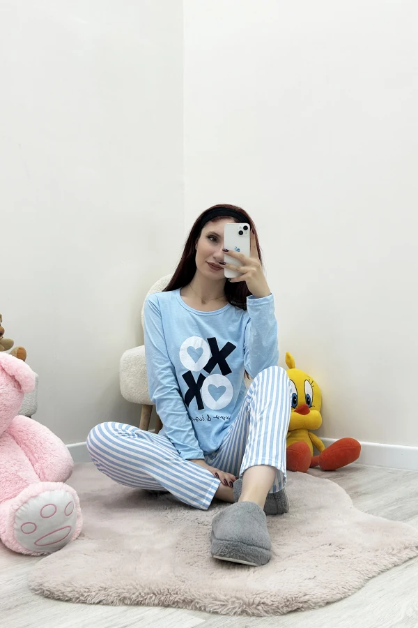 Süprem Baskılı Pijama Takımı Mavi 2