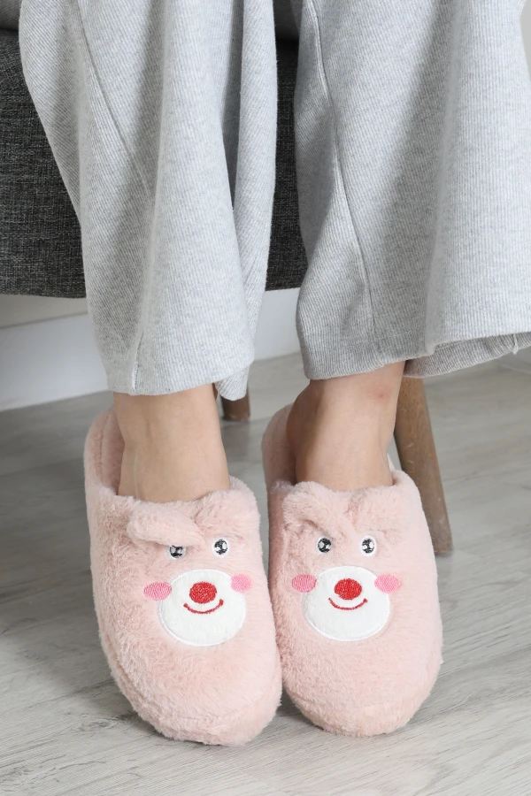 Peluş Desenli Kadın Ev Terliği Pembe 5