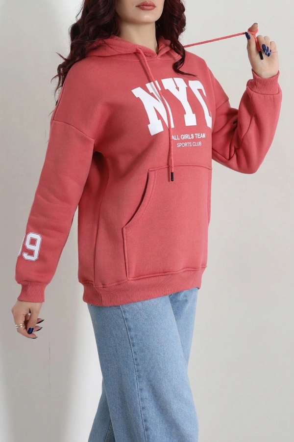 Kadın Gülkurusu Kapüşonlu Baskılı Sweat Tunik 5