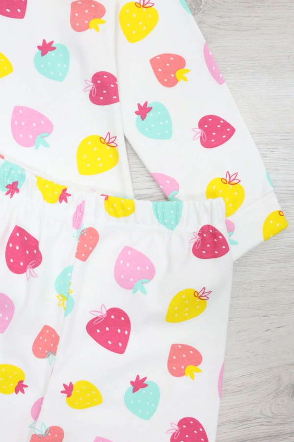 Çocuk Beyazpembe Pamuklu Rahat Kalıp Kız Pijama Takımı 6