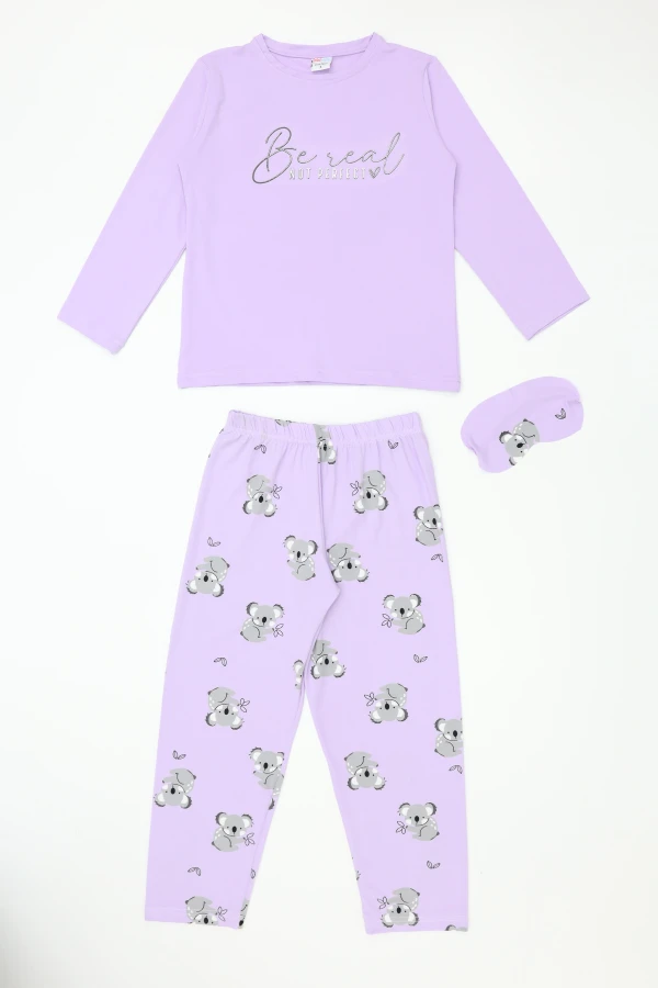 Çocuk Lila Uzun Kollu Pijama Takımı 5-9 Yaş Pamuklu 5