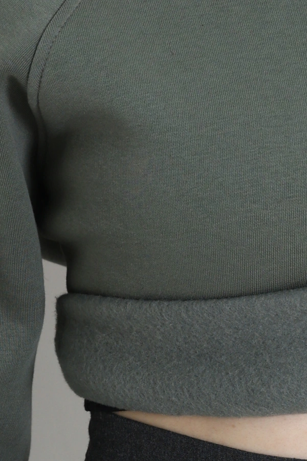 Kadın Haki Kayık Yaka 3 İplik Şardonlu Sweatshirt Tunik 7