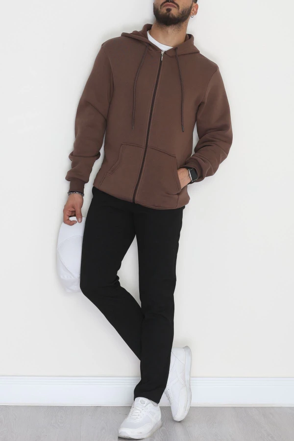 3 İplik Şardonlu Oversize  Erkek Sweat Kahve 4