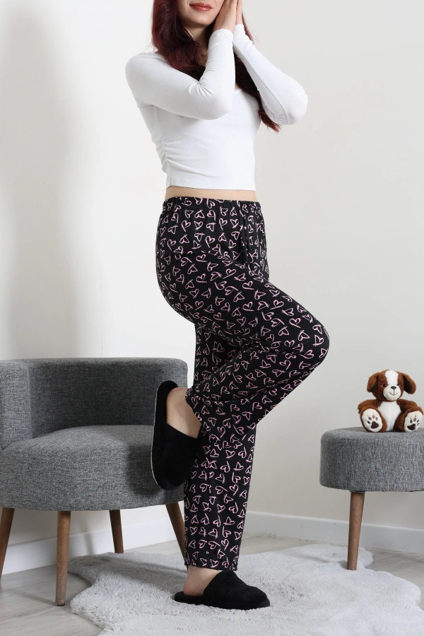 Kadın Siyah Pamuklu Rahat Kalıp Lastikli Pijama Altı 4