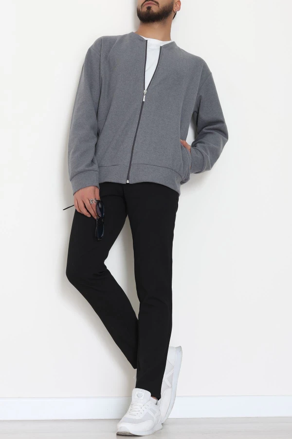 Fermuarlı Selanik Kumaş Erkek Sweat Füme 4
