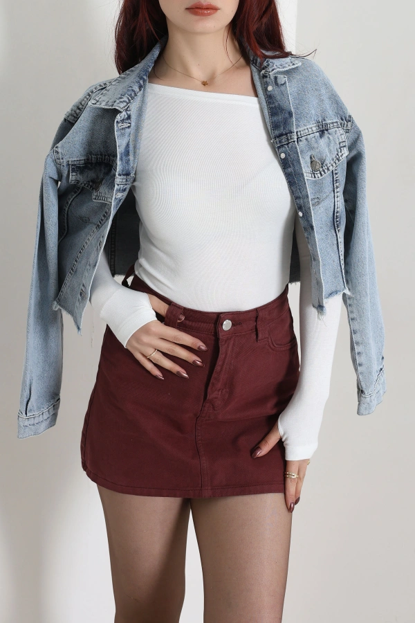 Kadın Mavi Crop Kot Ceket Karyıkama Detaylı Regular Fit 5