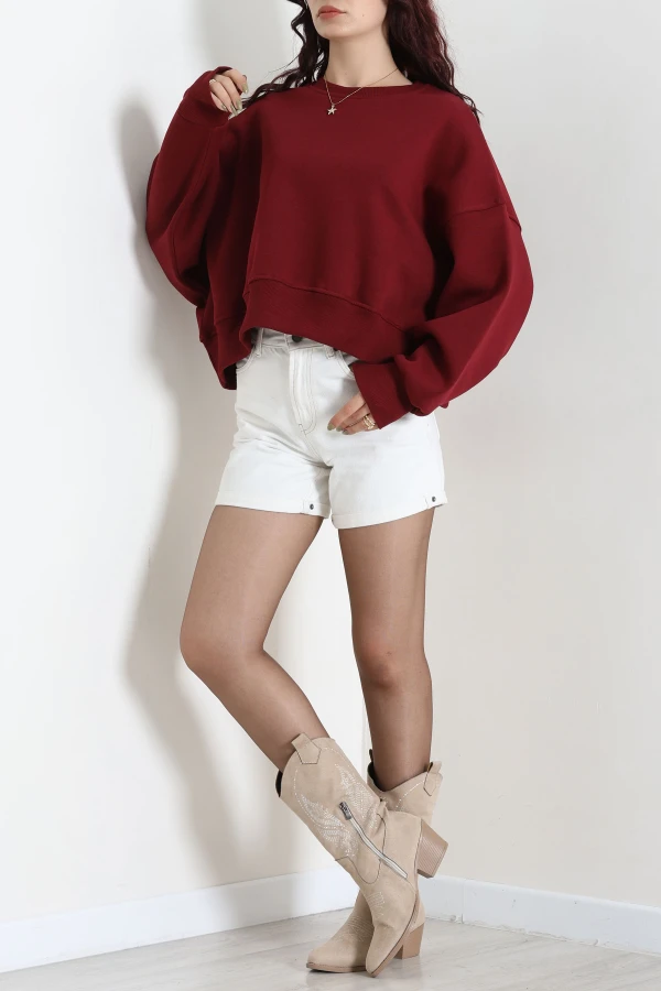 Oversize 3 İplik Şardonlu Sweat Bordo 6