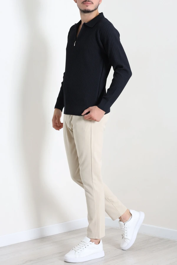 Fermuarlı Polo Yaka Erkek Triko Sweat Lacivert 6