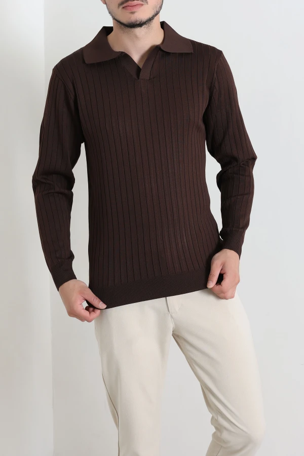 Polo Yaka Erkek Triko Sweat Kahve 6