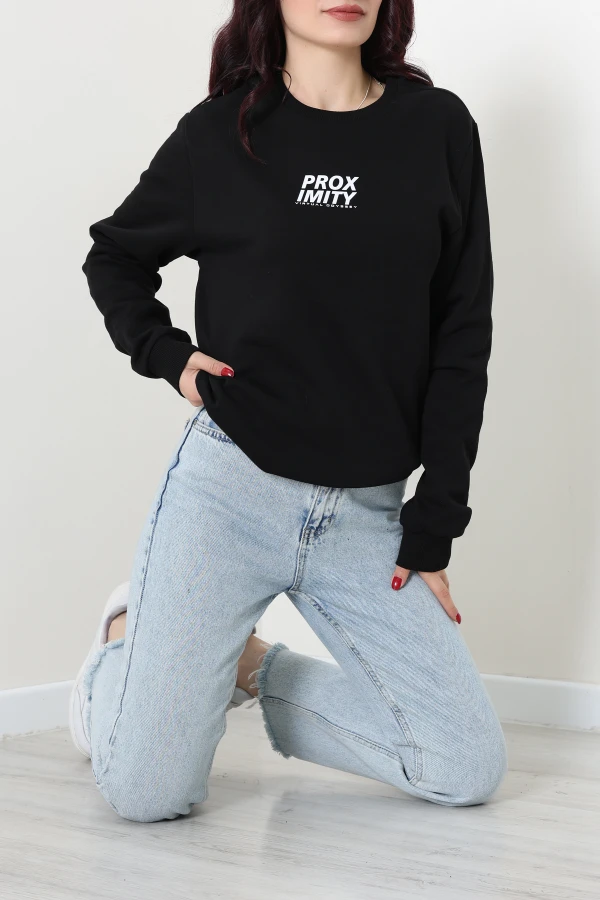 Baskılı Şardonlu Sweat Siyah 2