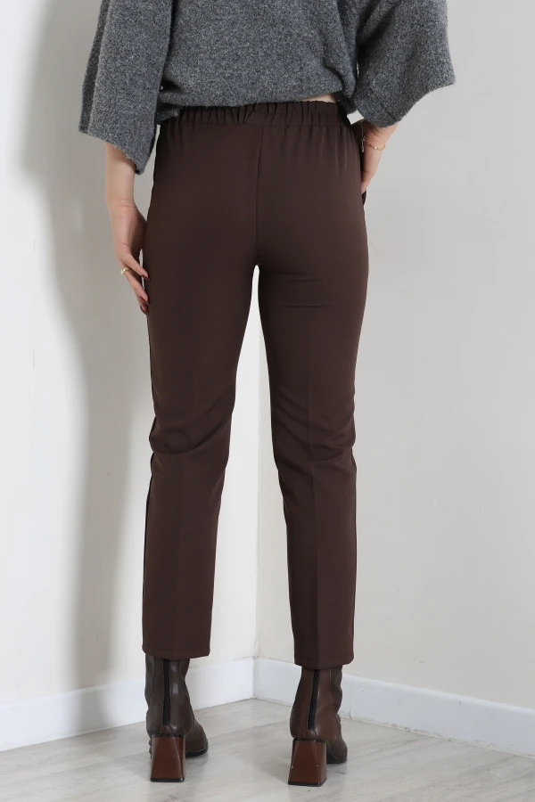 Kadın Kahverengi Çift Bağcıklı Regular Fit Pantolon 7