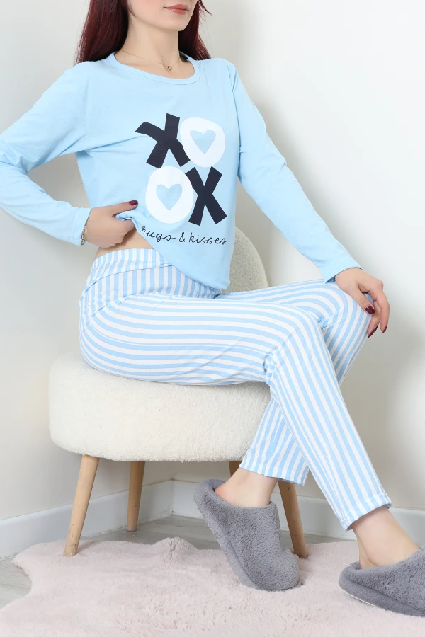 Süprem Baskılı Pijama Takımı Mavi 3