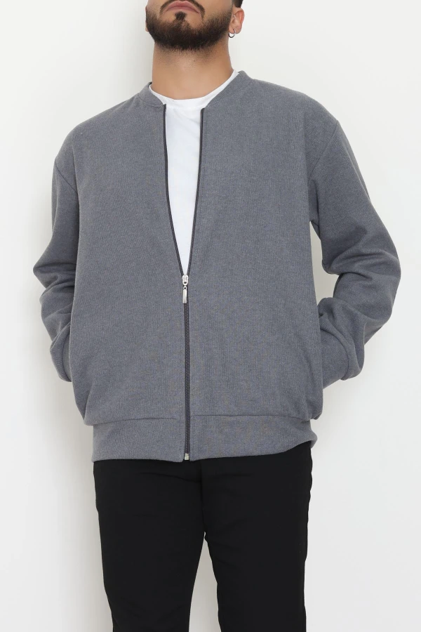 Fermuarlı Selanik Kumaş Erkek Sweat Füme 6