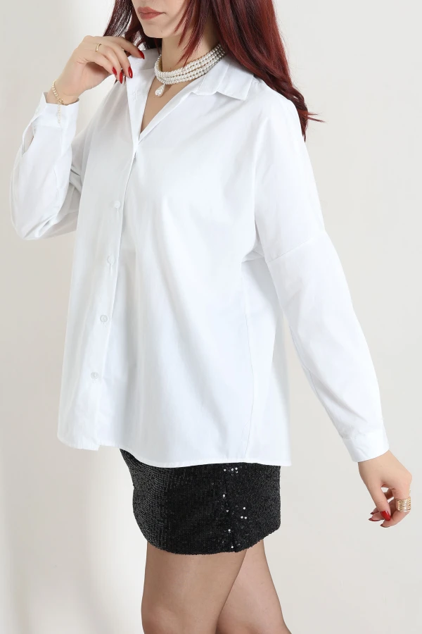 Oversize Poplin Gömlek Beyaz 3